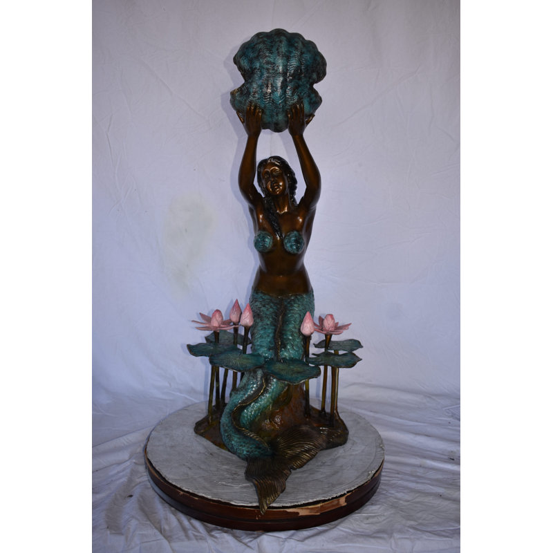 Mermaid Holding A Shell Upright Water Fountain Made Of Bronze 19"X 26" X 40"H