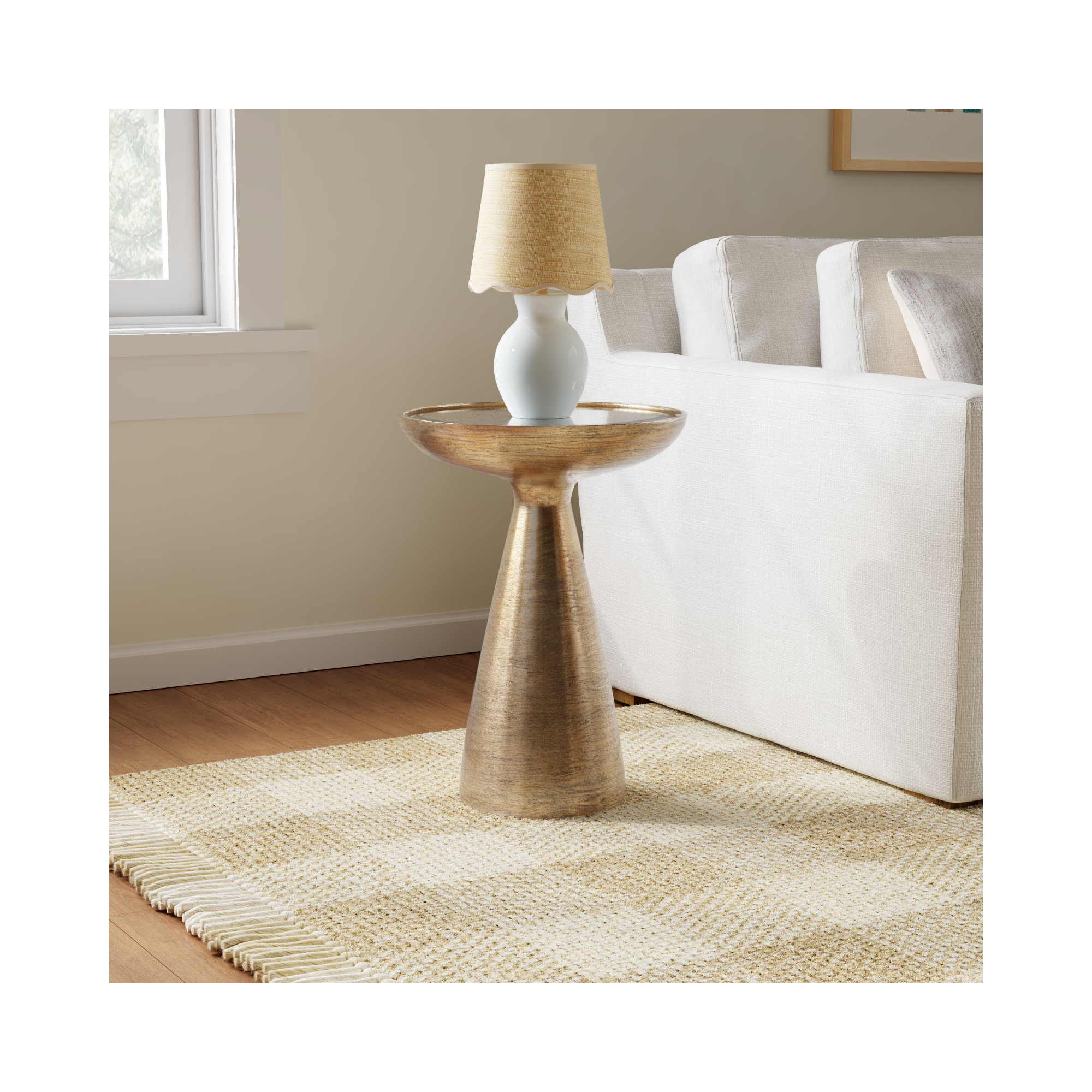 Baya End Table, Brushed Brass, Antiqued Mirror