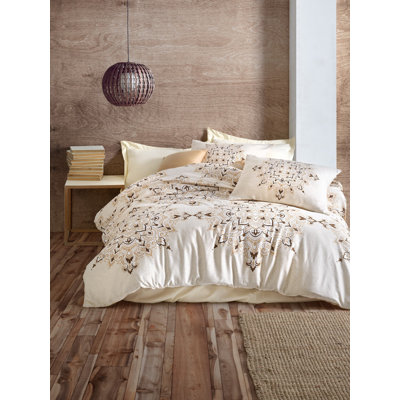 Ensemble de housse de couette 100% coton brun / beige Theilen 4 pièces