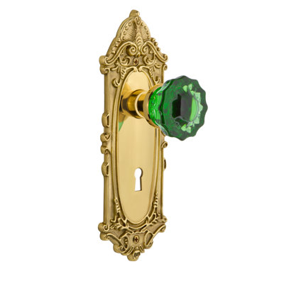 Victorian Plate with Decorative Keyhole and Crystal Emerald Door Knob