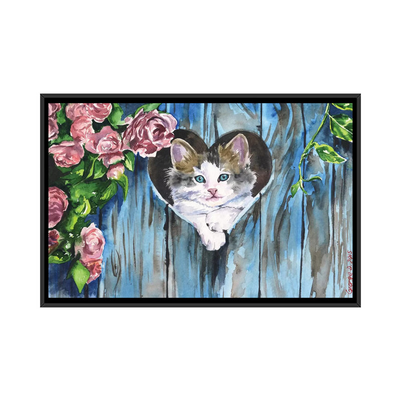 Impression bleue sur toile, H 18 po x l 26 po x P 1,5 po, Toile encadrée noire, Pas de tapis