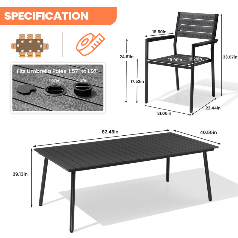 Cyanni 8 - Person 82.5'' L Outdoor Dining Set with Umbrella Hole, Black