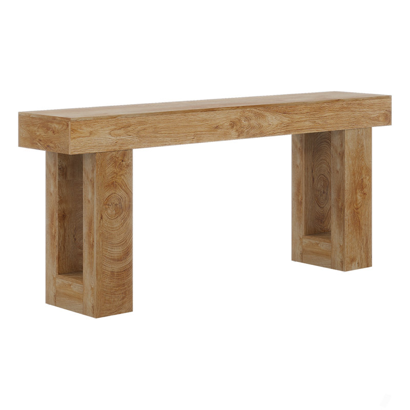 64 Inches Farmhouse Console Table, Extra Long Narrow Sofa Table Behind Couch, Wood Entryway Table For Hallway, Living Room, Or Froyer, Natural Wood Finish