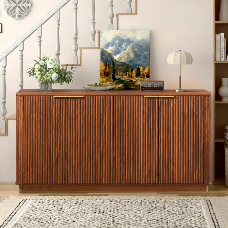 63" Curved Buffet Cabinet Sideboard With Stoarge, Walnut