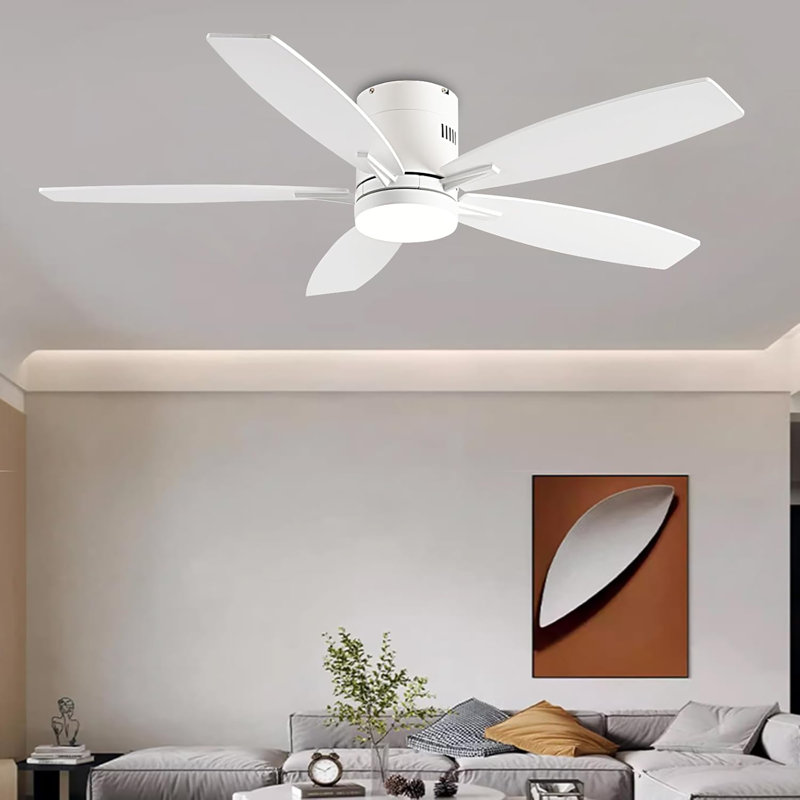 Ceiling Fans With Lights, 52" Low Profile Indoor Ceiling Fan With Light And Remote Control, Dimmable, Noiseless, Reversible, Ceiling Fan For Bedroom, Indoor/Outdoor Use