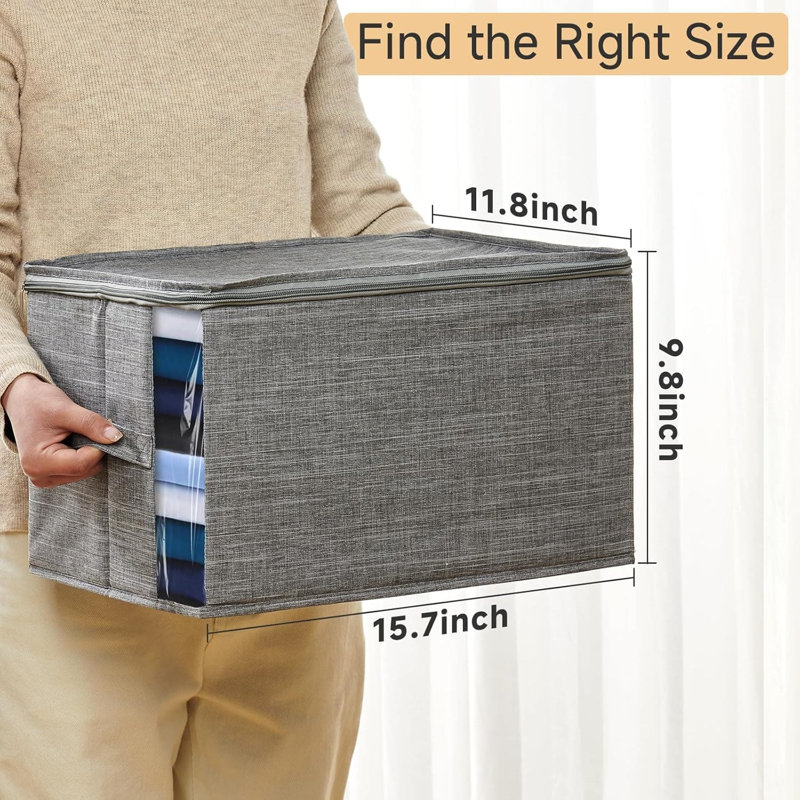 Foldable Fabric Clothes Storage Bins with Sturdy Frames, 30L Clothing Organizer Cubes with Lids and Zipper, Breathable Oxford Linen Closet Storage Bags for Sweaters, Blankets, Sheets, and Moving