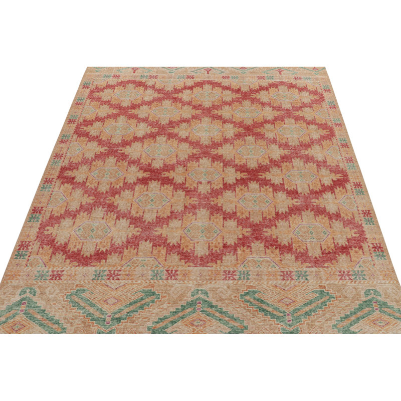 Distressed Homage Hand Knotted Wool Geometric Area Rug, Rectangle 13' x 18'
