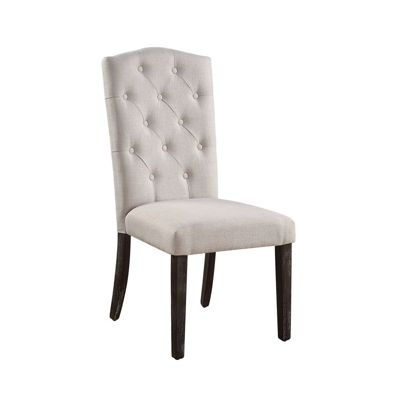Lot de 2 chaises de salle à manger en lin beige - Pieds patinés, style élégant et assise polyvalente