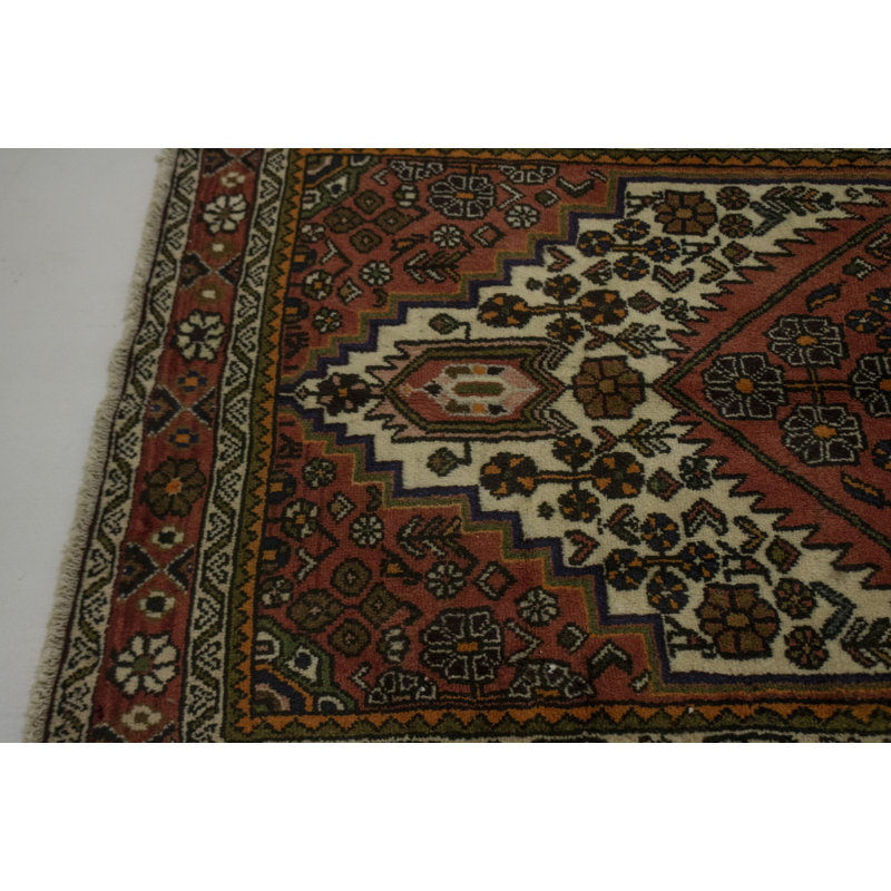 Tapis unique brun / crème en laine noué à la main de style années 1970 de 3 pi 8 po x 6 pi 5 po