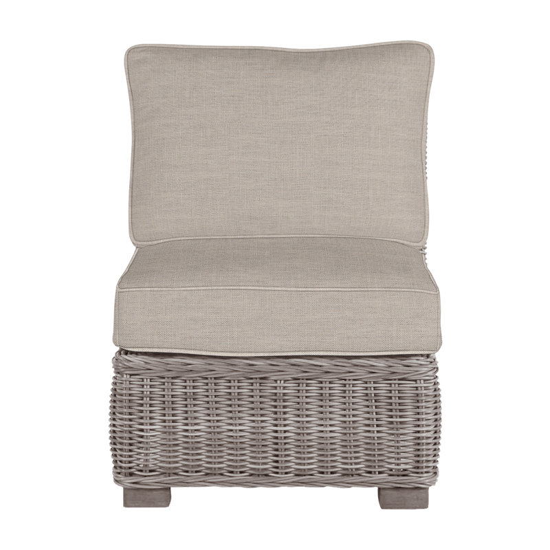 Rustic Woven Sectional Slipper Chair, Dove Sunbrella® Linen, No Welt, Oyster