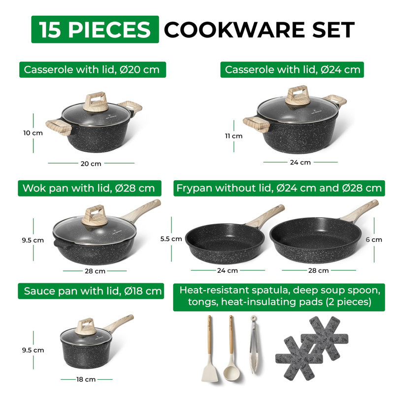 15 - Piece Non-Stick Aluminum Cookware Set