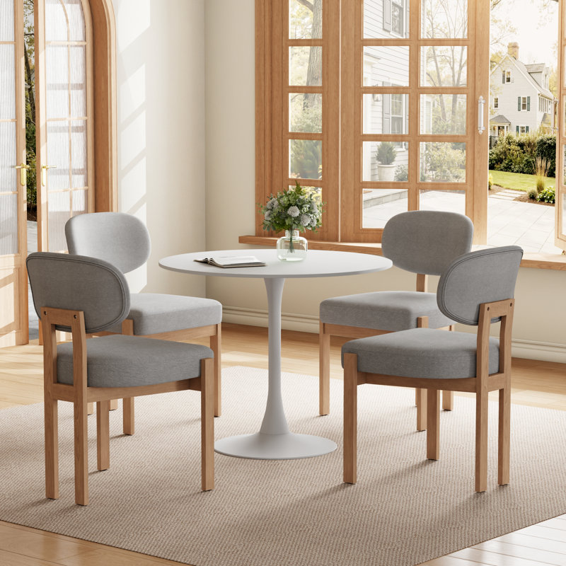 Ensemble de table de salle à manger 31,5 "avec chaises rembourrées Dearing, 5 Pieces: Table, 4 Chairs, White, Grey