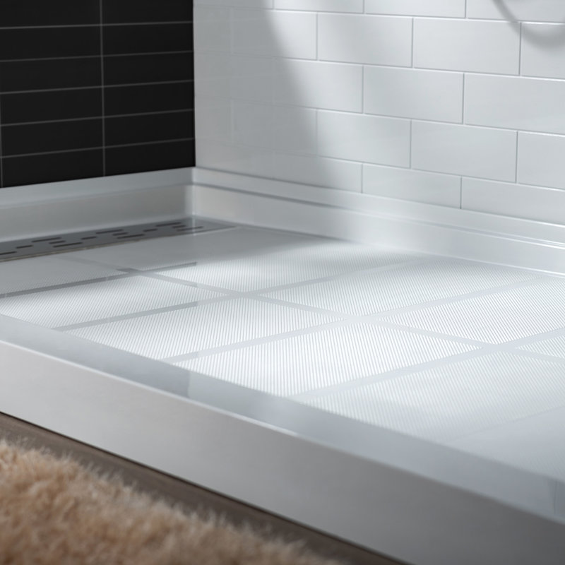 Base de panneau de douche à simple seuil de 48 po x P 32 po avec ensemble de drain et couvercle de drain inclus, antidérapant