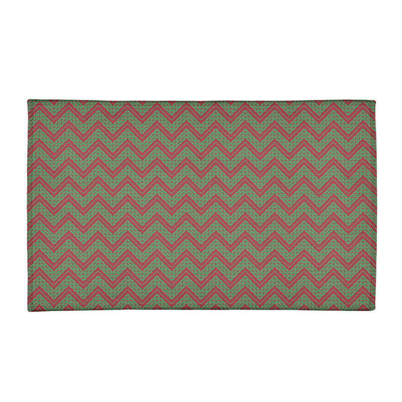 Tapis à chevrons fait main vert/rouge, Rectangle 3 pi x 5 pi