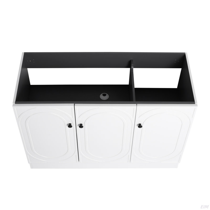Lavabo de salle de bain autoportant en résine blanche 48 po et 3 portes d'armoire à fermeture en douceur (emballage KD)