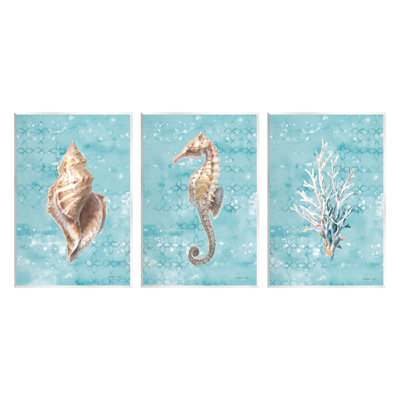 Ensemble de 3 impressions sur toile Stupell Industries Turquoise Sea Life par Danhui Nai