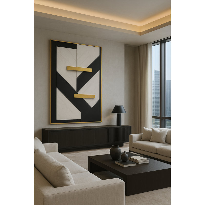 Modern Geometric Luxury Art Framed Canvas Wall Art by Kasian Art Studio - Brown Frame, Brown