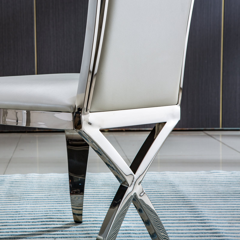 Chaise d'appoint à dossier solide, Blanc, Argent