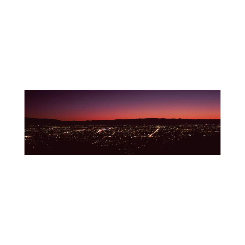 City Lit Up at Dusk, Silicon Valley, San Jose, Santa Clara County, San Francisco Bay, California, USA 1 Piece Wrapped Canvas Panoramic Wall Art