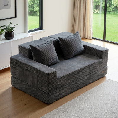 4 In 1 Foldable Floor Loveseat Sofa Couch Corduroy Floor Sofa Bed Compression Cloud Couch