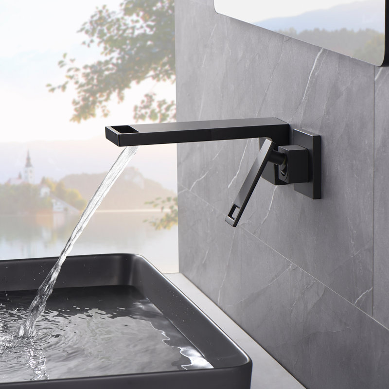 Matte Black Brass Wall Mount Waterfall Bathroom Faucet