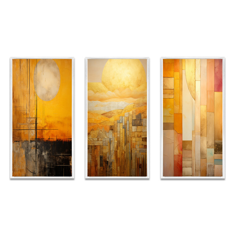 «Full Moon Rustic Memories II», 3 pièces, H 40 po x l 60 po, Cadre flottant blanc