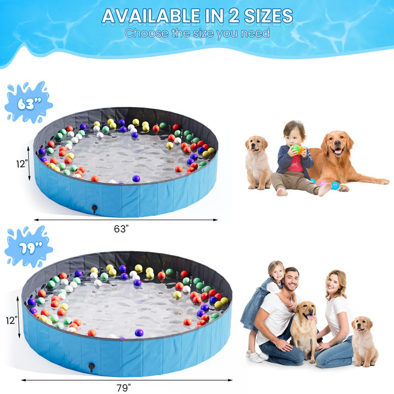 Piscine pliable multi-usages pour chiens et enfants, Bleu