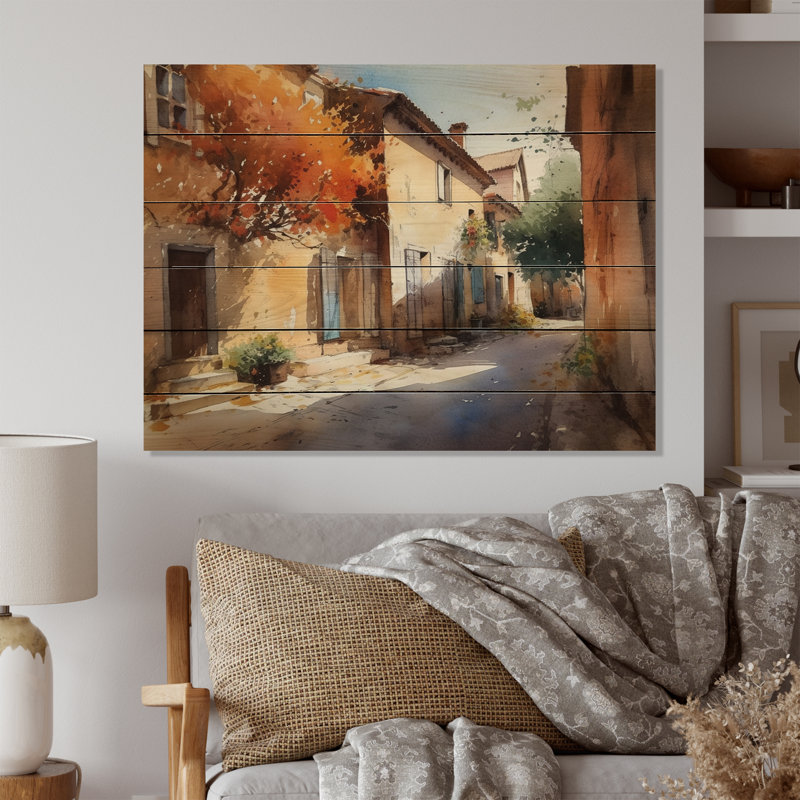 Méditerranée, village III, impression sur bois, H 10 po x l 20 po x P 0,78 po