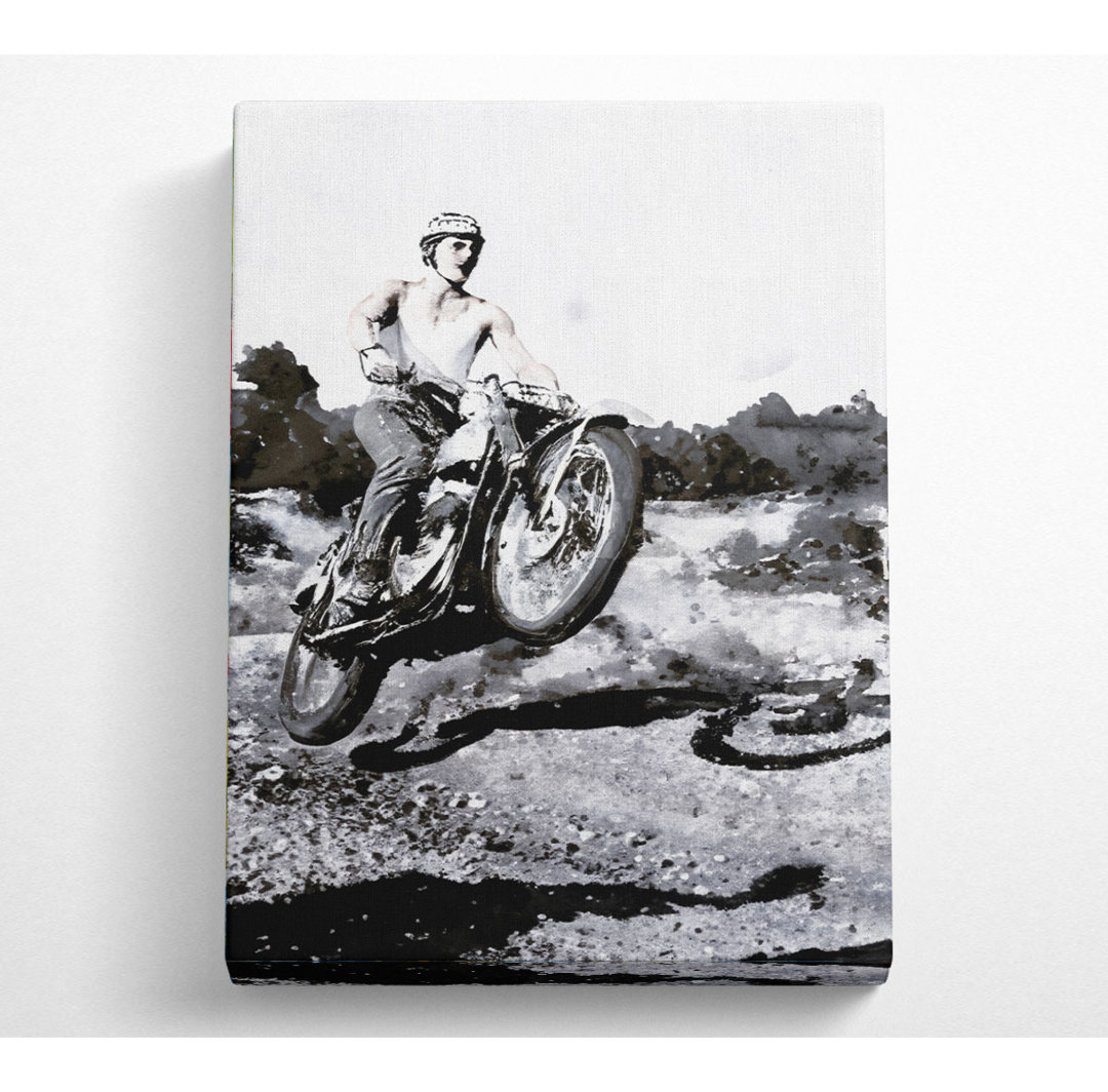 Retro Motorcross Wheelie - Kunstdrucke auf Leinwand