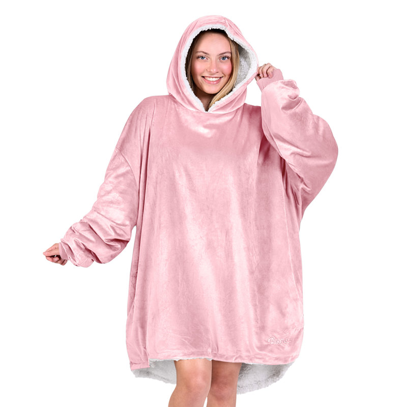Couverture en sherpa à capuche portable, Rose clair, Adulte