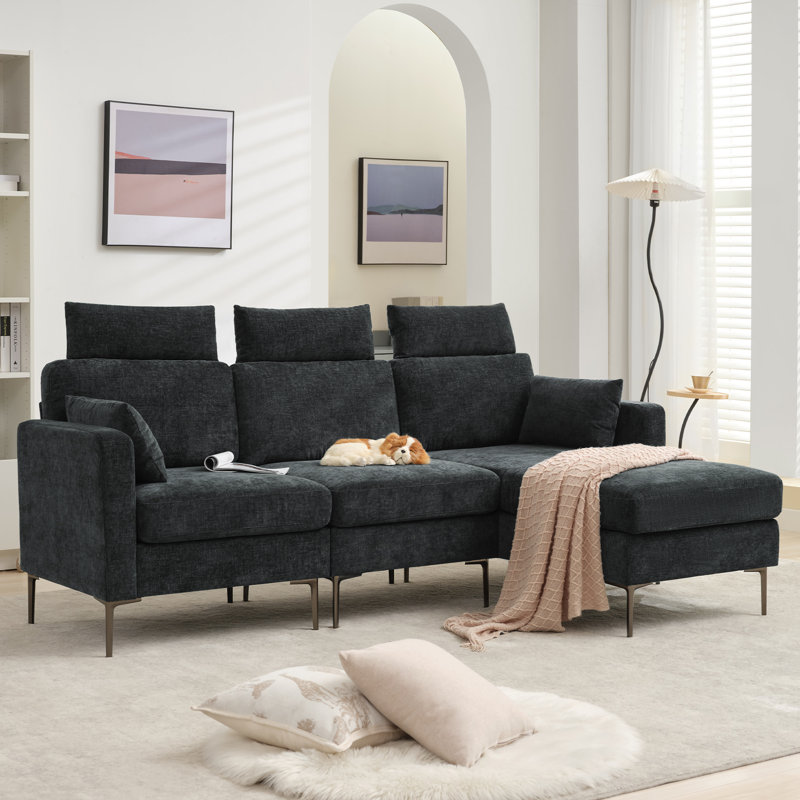 Canapé modulaire en L 3 pièces 89 po Chenille, Chenille gris foncé