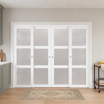144" x 80" Frosted Glass Bypass Sliding Closet Doors With Installation Hardware Kit