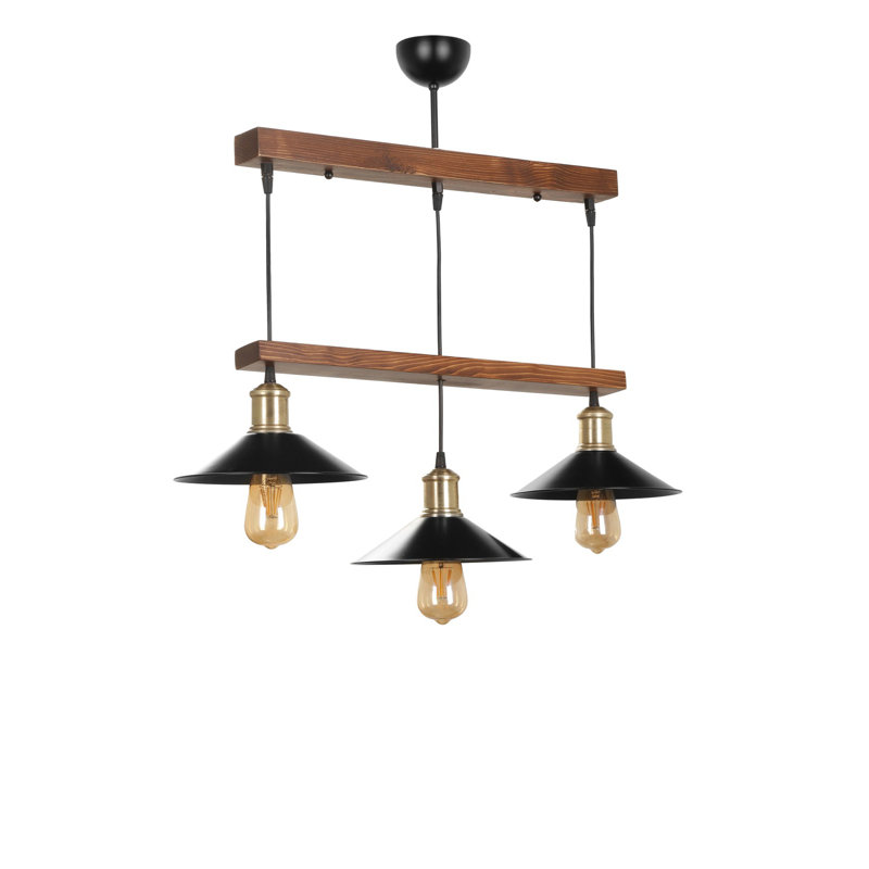 Lustre rustique industriel, hauteur réglable, 21,7 po x 31,5 po | Structure en bois avec capuchon en métal, finition brune et noire | Douille E27, 40 W maximum | Parfait pour la décoration de maison de campagne et moderne, l'éclairage élégant et fonctionnel