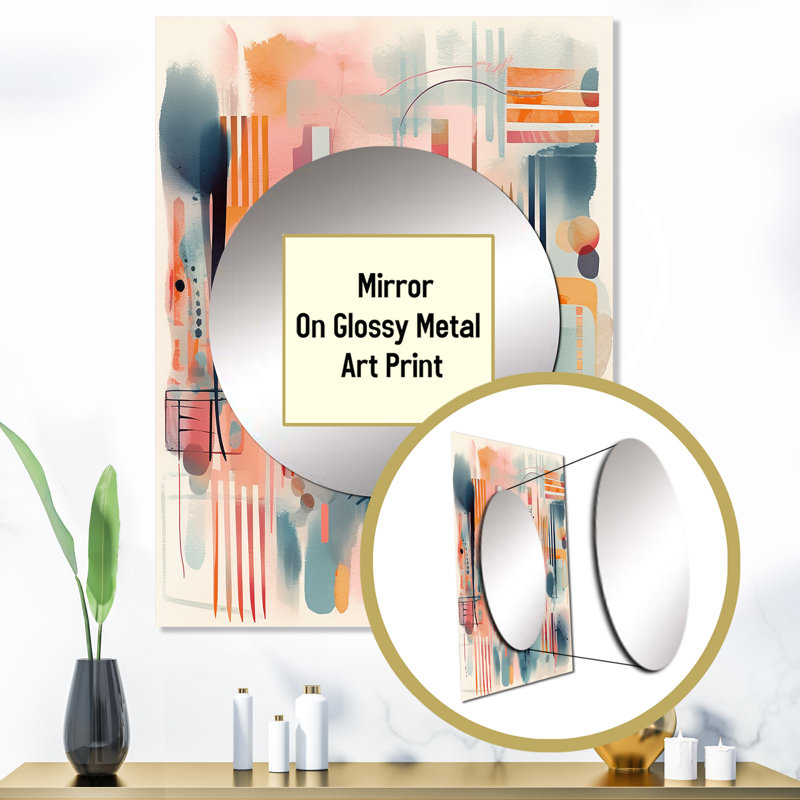 Riverty Orange and Blue Artistic Expressions III - miroir décoratif géométrique, grand miroir mural orange, impression d'art en métal