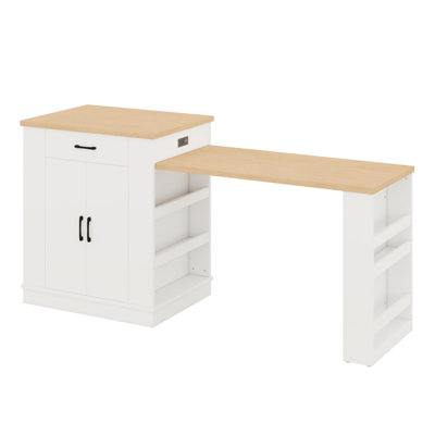 Extendable Island Console With Drawers, Cabinet, Shelving And Multi-Function Table