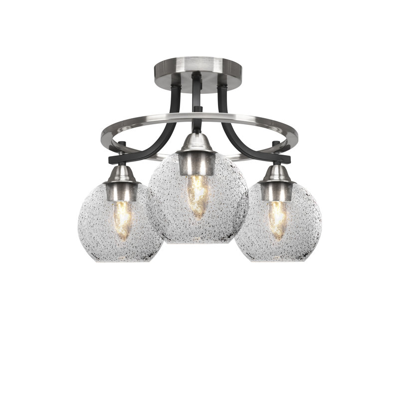 Wuilber Paramount 3 Light Semi-Flush Shown In Matte Black & Brushed Nickel Finish With 5.75" Smoke Bubble Glass