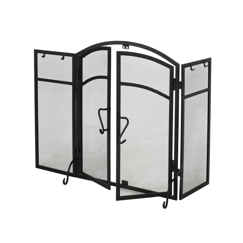 Pare-étincelles en fer pliant avec 2 portes et outils, noir mat, outils modernes de 50,5 po x 32 po 5,5 po,