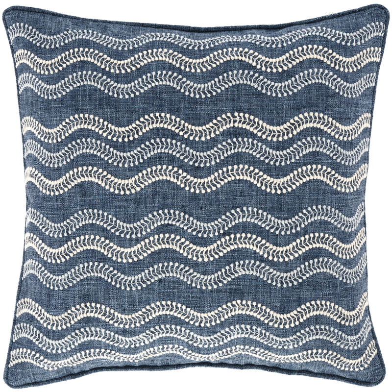 Navy Square Embroidered Polyester Euro Accent Pillow