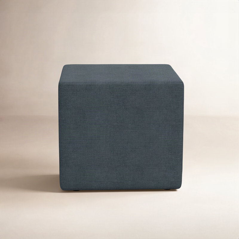 Andi Samet 21'' Square Cube Ottoman, Classic Navy Linen