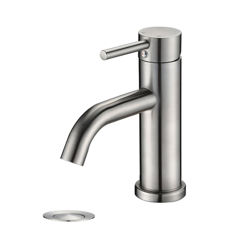 Robinet de salle de bain à un trou sans plomb avec ensemble de drain, Nickel brossé