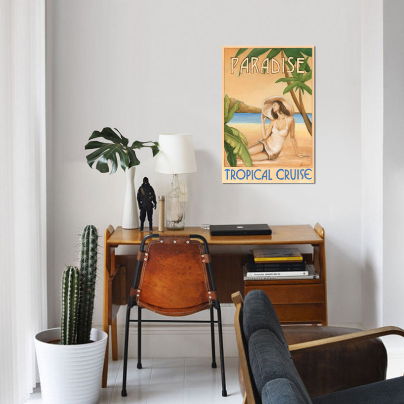 « paradise », affiche rétro sur toile, H 12 po x l 8 po x P 0,75 po