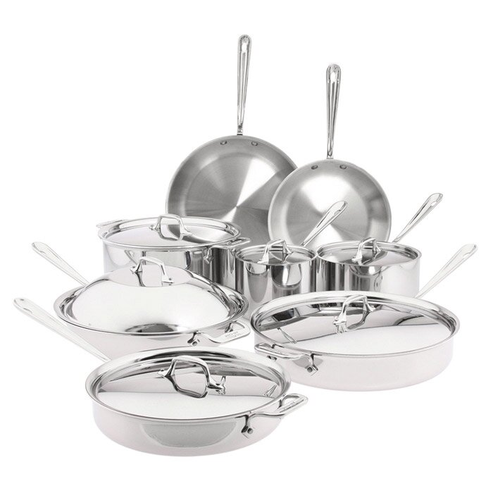 14-PC. Stainless Steel Cookware Set with Gold Accents