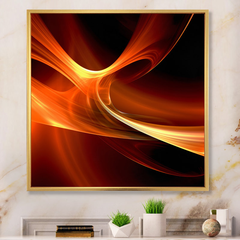 " Orange Abstract Warm Fractal Design IX ", Gold Floater Framed, 44" H x 34" W x 1.5" D
