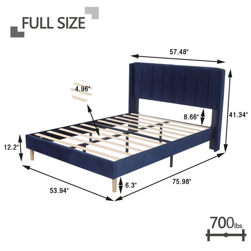 Lit plateforme tapissier, Double, Bleu
