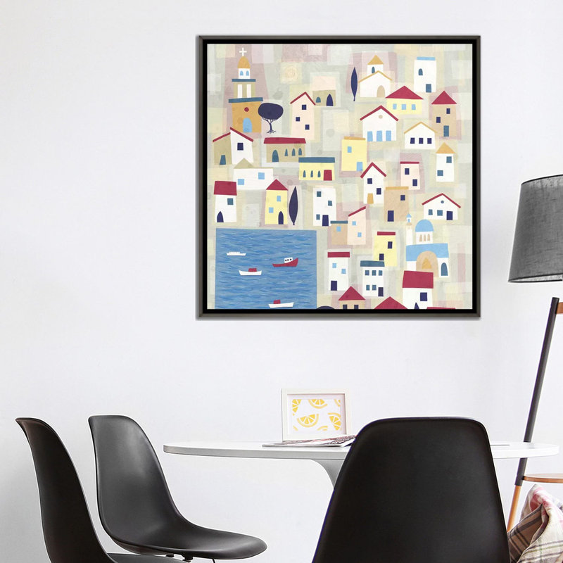 « Halki » par Nic squirrell-impression d’art graphique, Toile avec cadre gris, H 37 po x l 37 po x P 1,5 po, Pas de tapis