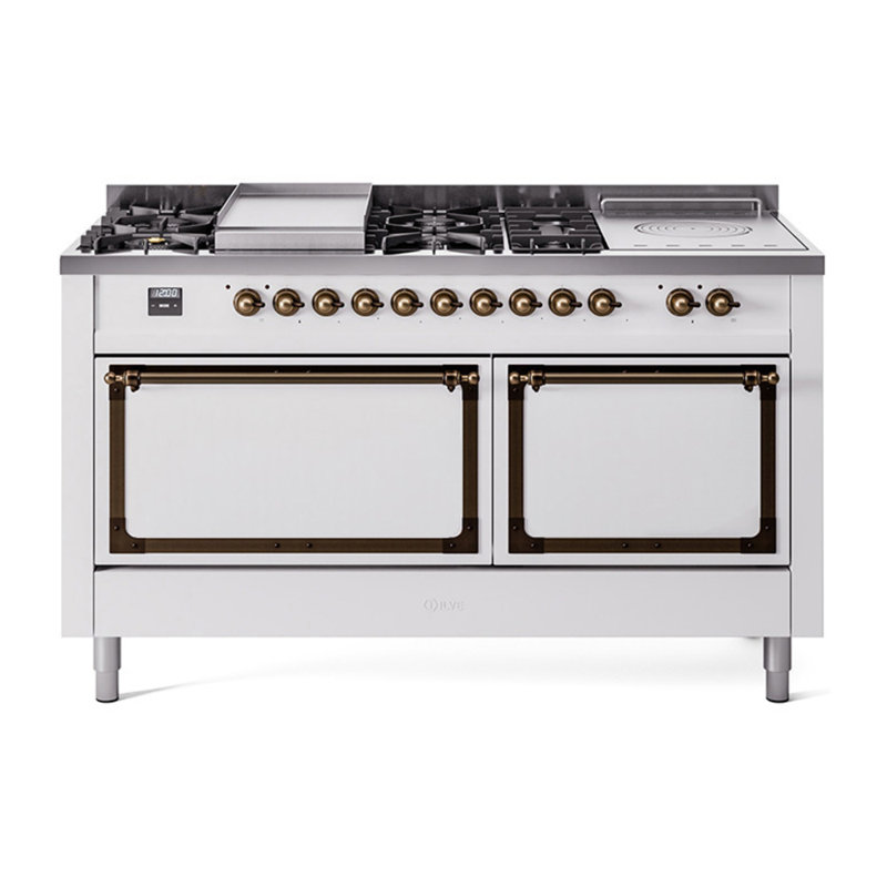 Cuisinière ILVE Nostalgie II Série 60 po à double combustible avec 7 brûleurs scellés, plaque de cuisson, table française (gaz naturel, porte pleine)
