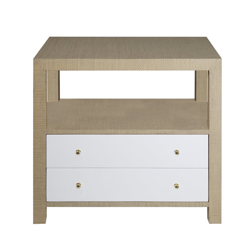 Hattie 2 - Drawer End Table, Natural Grasscloth/White