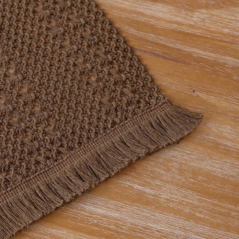 Fall Boho Macrame Brown Table Runner – Woven Burlap Rustic Bohemian Table Décor