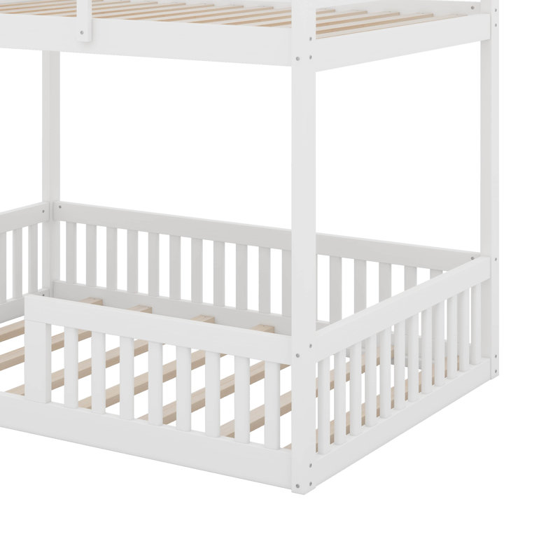 Full Over Full Wood Bunk Bed With Ladder And Guardrails, White