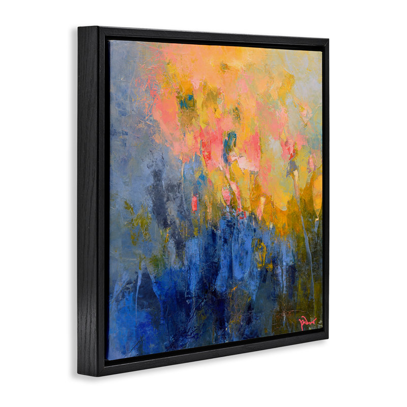 "Radiant Abstract Impression", art mural encadré par Patrick Dennis, H 18 po x l 18 po, Cadre flottant noir de jais